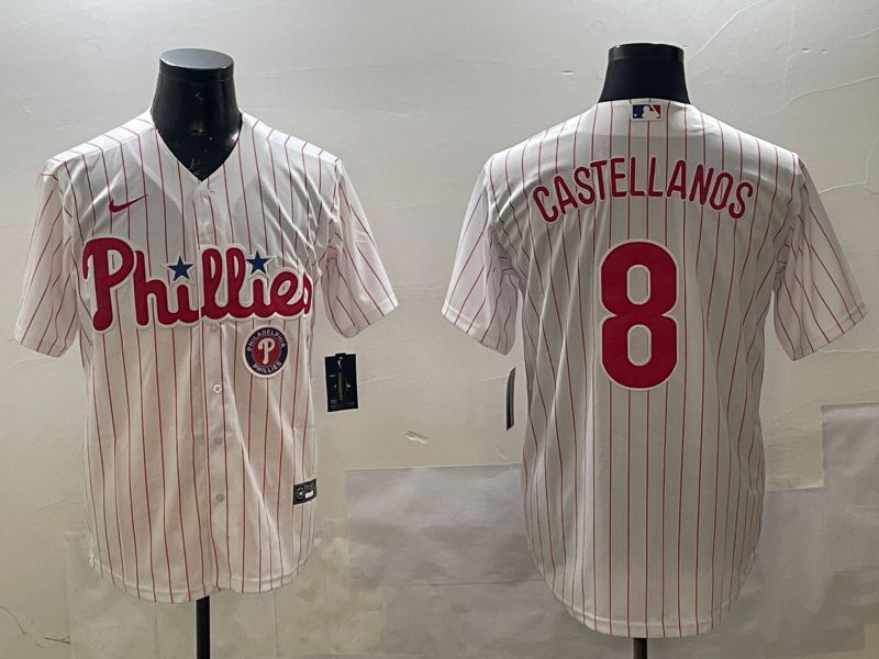 Men Philadelphia Phillies #8 Castellanos White stripe Game 2025 Nike MLB Jersey style 5->philadelphia phillies->MLB Jersey